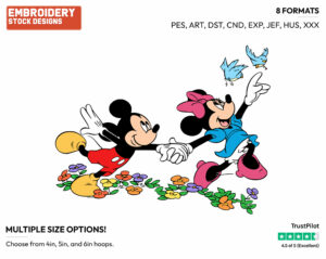 Minnie, Mickey Running After Birds - Disney Characters - Springtime - Holiday Inspired Embroidery Design in 3 sizes & 8 formats