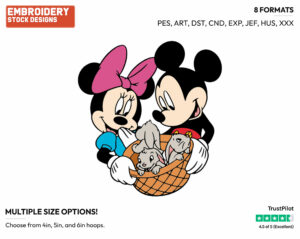 Mickey, Minnie, Basket Of Bunnies - Disney Characters - Springtime - Holiday Inspired Embroidery Design in 3 sizes & 8 formats