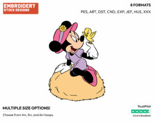 Sitting On A Stack Of Hay With A Baby Chick - Disney Characters - Springtime - Holiday Inspired Embroidery Design in 3 sizes & 8 formats