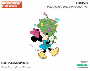 Minnie Mouse, Bouquet Of Wild Flowers - Disney Characters - Springtime - Holiday Inspired Embroidery Design in 3 sizes & 8 formats