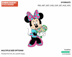Minnie Mouse, Flowers - Disney Characters - Springtime - Holiday Inspired Embroidery Design in 3 sizes & 8 formats