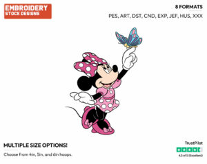 Minnie Mouse, Butterfly - Disney Characters - Springtime - Holiday Inspired Embroidery Design in 3 sizes & 8 formats