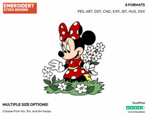 Minnie Mouse Picking Flowers - Disney Characters - Springtime - Holiday Inspired Embroidery Design in 3 sizes & 8 formats