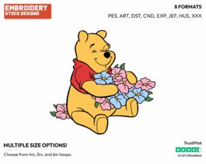 Winnie The Pooh, Flowers - Disney Characters - Springtime - Holiday Inspired Embroidery Design in 3 sizes & 8 formats