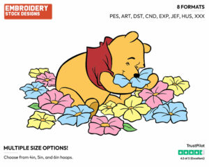 Winnie The Pooh Smelling Flowers - Disney Characters - Springtime - Holiday Inspired Embroidery Design in 3 sizes & 8 formats
