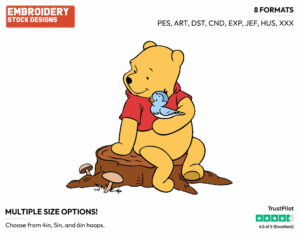 Winnie The Pooh, Bird On Tree Stump - Disney Characters - Springtime - Holiday Inspired Embroidery Design in 3 sizes & 8 formats