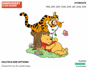 Tigger Teasing Winnie The Pooh With A Branch - Disney Characters - Springtime - Holiday Inspired Embroidery Design in 3 sizes & 8 formats