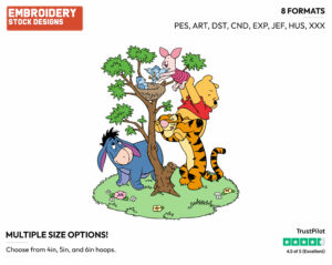 Pooh, Piglet, Tigger And Eeyore Greeting Birds In A Nest - Disney Characters - Springtime - Holiday Inspired Embroidery Design in 3 sizes & 8 formats