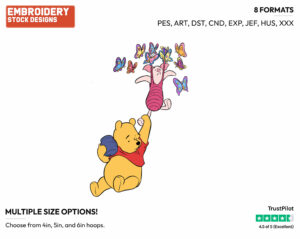 Winnie The Pooh, Piglet, Butterflies - Disney Characters - Springtime - Holiday Inspired Embroidery Design in 3 sizes & 8 formats