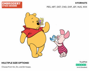 Winnie The Pooh, Piglet - Disney Characters - Springtime - Holiday Inspired Embroidery Design in 3 sizes & 8 formats