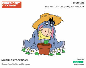 Eeyore Sprinkling Seeds - Disney Characters - Springtime - Holiday Inspired Embroidery Design in 3 sizes & 8 formats
