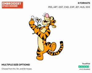 Tigger Plucking Petals From A Flower - Disney Characters - Springtime - Holiday Inspired Embroidery Design in 3 sizes & 8 formats
