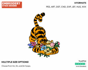 Tigger Burying Himself In Flowers - Disney Characters - Springtime - Holiday Inspired Embroidery Design in 3 sizes & 8 formats