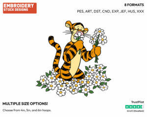 Tigger Smelling Flowers - Disney Characters - Springtime - Holiday Inspired Embroidery Design in 3 sizes & 8 formats
