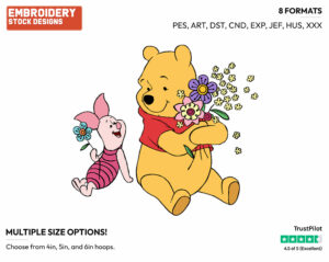 Winnie The Pooh, Piglet - Disney Characters - Springtime - Holiday Inspired Embroidery Design in 3 sizes & 8 formats