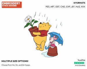 Winnie, Piglet In The Rain - Disney Characters - Springtime - Holiday Inspired Embroidery Design in 3 sizes & 8 formats