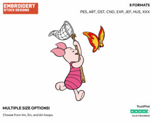 Piglet Chasing Butterfly - Disney Characters - Springtime - Holiday Inspired Embroidery Design in 3 sizes & 8 formats