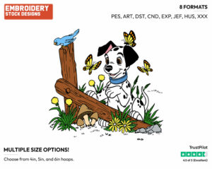 Puppy Outside With Butterflies - Disney Characters - Springtime - Holiday Inspired Embroidery Design in 3 sizes & 8 formats
