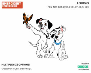 101 Dalmatian Puppies Jewel, Sibling, Butterfly - Disney Characters - Springtime - Holiday Inspired Embroidery Design in 3 sizes & 8 formats