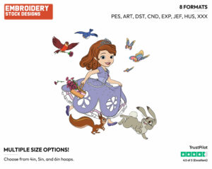 Sofia Running With Basket Of Flowers - Disney Characters - Springtime - Holiday Inspired Embroidery Design in 3 sizes & 8 formats
