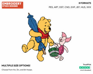 Winnie The Pooh And Piglet Headed To The Beach - Disney Characters - Summertime - Holiday Inspired Embroidery Design in 3 sizes & 8 formats