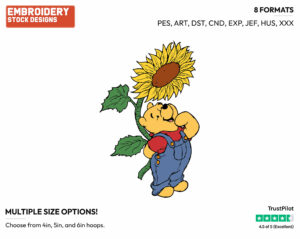 Winnie The Pooh, Sunflower - Disney Characters - Summertime - Holiday Inspired Embroidery Design in 3 sizes & 8 formats