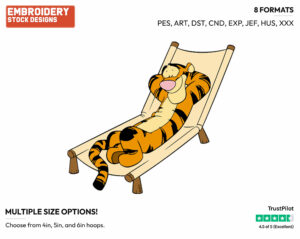 Tigger Relaxing On Long Chair - Disney Characters - Summertime - Holiday Inspired Embroidery Design in 3 sizes & 8 formats