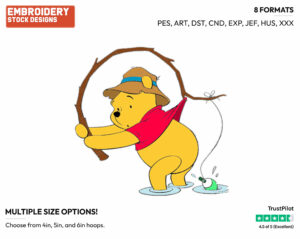Winnie The Pooh Fishing - Disney Characters - Summertime - Holiday Inspired Embroidery Design in 3 sizes & 8 formats
