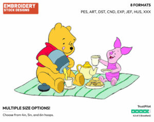 Winnie, Piglet Picnic - Disney Characters - Summertime - Holiday Inspired Embroidery Design in 3 sizes & 8 formats