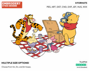 Winnie, Piglet, Tigger Picnic - Disney Characters - Summertime - Holiday Inspired Embroidery Design in 3 sizes & 8 formats