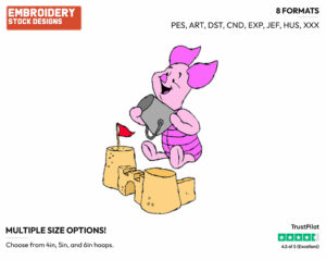 Piglet Building Sandcastle - Disney Characters - Summertime - Holiday Inspired Embroidery Design in 3 sizes & 8 formats