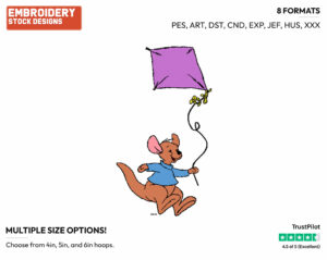 Roo Flying Kite - Disney Characters - Summertime - Holiday Inspired Embroidery Design in 3 sizes & 8 formats