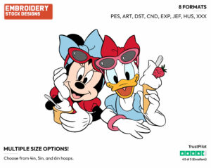 Minnie, Daisy Enjoying Ice Cream - Disney Characters - Summertime - Holiday Inspired Embroidery Design in 3 sizes & 8 formats
