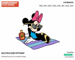 Minnie At The Beach - Disney Characters - Summertime - Holiday Inspired Embroidery Design in 3 sizes & 8 formats