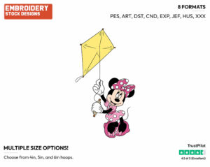 Minnie Mouse Flying Kite - Disney Characters - Summertime - Holiday Inspired Embroidery Design in 3 sizes & 8 formats