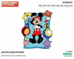 Mickey Mouse Relaxing On Beach Towel - Disney Characters - Summertime - Holiday Inspired Embroidery Design in 3 sizes & 8 formats