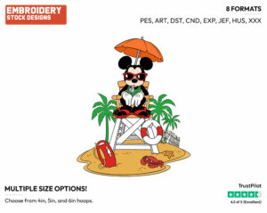 Mickey The Lifeguard - Disney Characters - Summertime - Holiday Inspired Embroidery Design in 3 sizes & 8 formats