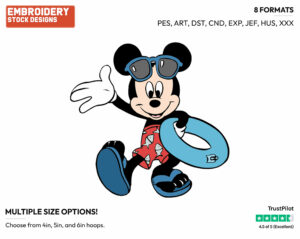 Mickey Carrying Pool Inner Tube - Disney Characters - Summertime - Holiday Inspired Embroidery Design in 3 sizes & 8 formats