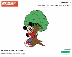 Mickey Mouse Hugging Tree - Disney Characters - Summertime - Holiday Inspired Embroidery Design in 3 sizes & 8 formats