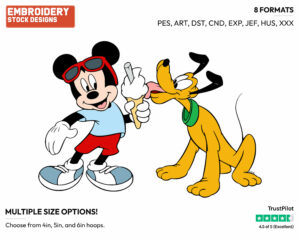 Mickey Mouse Offering Pluto An Ice Cream Cone - Disney Characters - Summertime - Holiday Inspired Embroidery Design in 3 sizes & 8 formats