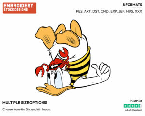 Donald Duck With A Crab On His Head - Disney Characters - Summertime - Holiday Inspired Embroidery Design in 3 sizes & 8 formats