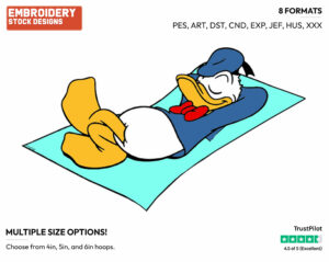 Donald Duck On Beach - Disney Characters - Summertime - Holiday Inspired Embroidery Design in 3 sizes & 8 formats