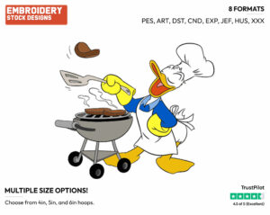 Donald Duck At The Barbecue - Disney Characters - Summertime - Holiday Inspired Embroidery Design in 3 sizes & 8 formats