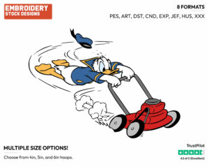 Donald Duck Mowing Lawn - Disney Characters - Summertime - Holiday Inspired Embroidery Design in 3 sizes & 8 formats