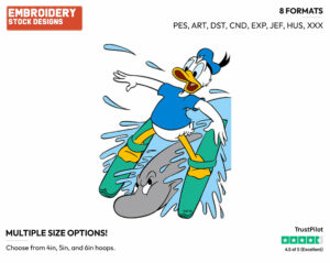 Donald Duck Water Skiing - Disney Characters - Summertime - Holiday Inspired Embroidery Design in 3 sizes & 8 formats