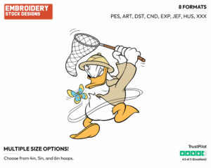 Donald Trying To Catch Butterfly In Net - Disney Characters - Summertime - Holiday Inspired Embroidery Design in 3 sizes & 8 formats