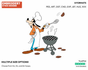 Goofy Flipping Burgers On The Barbecue - Disney Characters - Summertime - Holiday Inspired Embroidery Design in 3 sizes & 8 formats