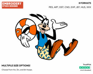 Goofy Jumping Into Pool - Disney Characters - Summertime - Holiday Inspired Embroidery Design in 3 sizes & 8 formats