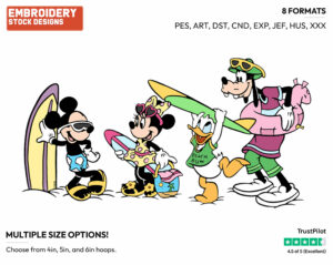 Mickey, Friends Beach - Disney Characters - Summertime - Holiday Inspired Embroidery Design in 3 sizes & 8 formats