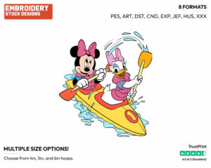 Minnie, Daisy Paddling - Disney Characters - Summertime - Holiday Inspired Embroidery Design in 3 sizes & 8 formats